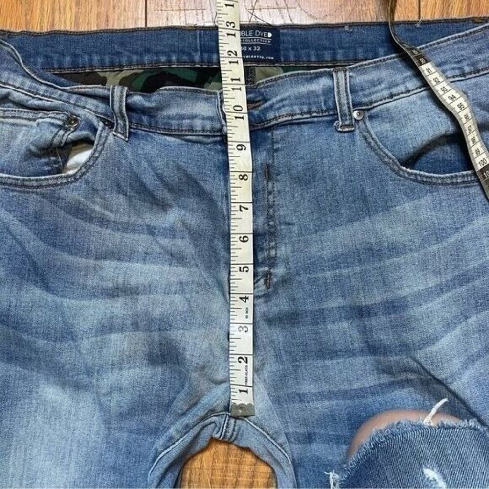 Double Dyed Men's Blue Stretch Distressed Skinny Jeans Size 36 x 32 - Picture 5 of 6